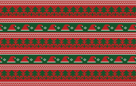 Cute Christmas sweater pattern design. Seamless knitted Christmas background. Scandinavian jumper vector illustration.