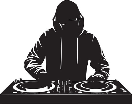 Vector Vibrations Black DJ Player Magic Nightclub Niche DJ Man in Black Vector Logo