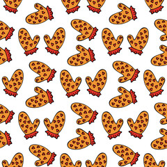Seamless pattern with orange mittens on white background. Vector image.