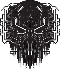 Quantum Quasar Dark Cyber Skull Emblem Electric Elegance 80 Style Cyberpunk Logo