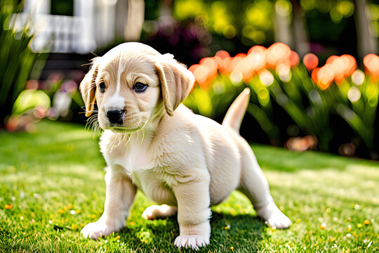 a puppy on the grass.Generative AI
