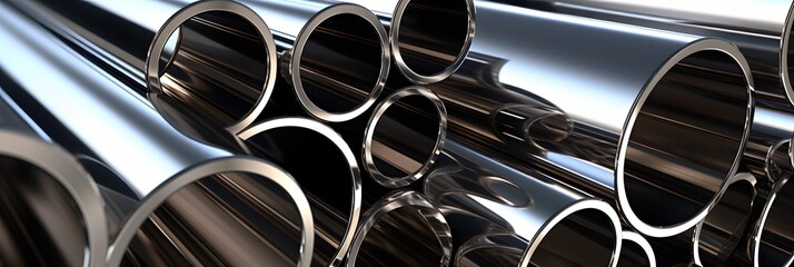 A stack of stainless steel pipes with the word steel