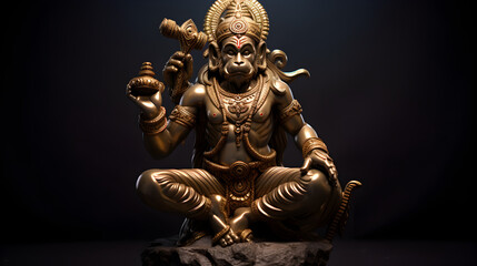 Fototapeta na wymiar Lord Hanuman, monkey god, brass statue. statue of Hanumanji (generative AI)