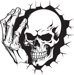 Surreptitious Specter Black Skull in Wall Crack Logo Hidden Havoc Cracked Wall Skull Vector Emblem