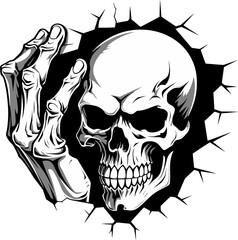 Cryptic Crevice Cracked Wall Skull Icon Vector Surreptitious Specter Black Skull in Wall Crack Logo