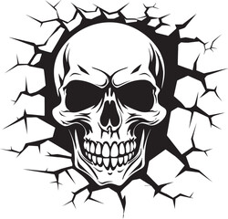 Obsidian Observer Black Logo with Skull Peeking from Wall Enigmatic Fissure Skull Vector in Wall Crack Design