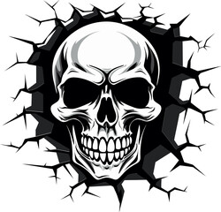 Hidden Havoc Cracked Wall Skull Vector Emblem Obsidian Observer Black Logo with Skull Peeking from Wall