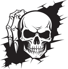 Wallflower Wraith Black Skull Peeking from Wall Vector Phantom Portal Cracked Wall Skull Emblem Design