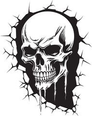 Shadowy Secret Black Skull in Cracked Wall Insignia Cryptic Canyon Peeping Skull from Cracked Wall Vector