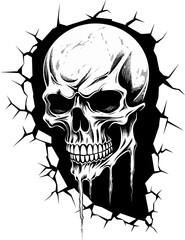 Enigmatic Fissure Skull Vector in Wall Crack Design Shadowy Secret Black Skull in Cracked Wall Insignia