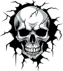 Cryptic Canyon Peeping Skull from Cracked Wall Vector Phantom Fissure Black Logo with Skull in Wall