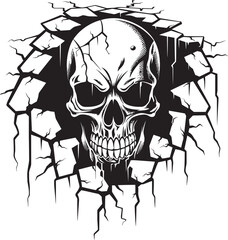 Wallflower Wraith Black Skull Peeking from Wall Vector Phantom Portal Cracked Wall Skull Emblem Design