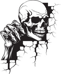 Ephemeral Fissure Black Logo with Peeping Skull Cryptic Crevice Cracked Wall Skull Icon Vector
