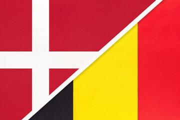 Denmark and Belgium, symbol of country. Danish vs Belgian national flags.