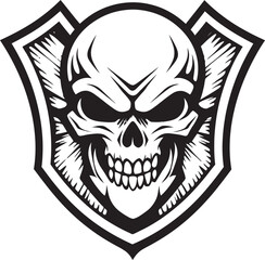 Vigilant Vault Skull in Black Shield Logo Obsidian Sentinel Shield Vector with Skull