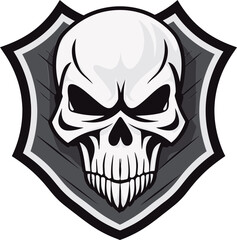 Vigilant Vault Vector Skull in Shield Design Sentinel Skull Black Shield Emblem with Vector Design