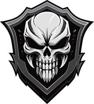 Guardian Glyph Black Logo with Shield and Skull Shadowed Sentinel Skull Shield Icon Vector