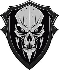Ebony Rampart Black Shield Emblem with Skull Phantom Bulwark Shield Shaped Skull Vector - obrazy, fototapety, plakaty
