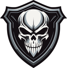 Obsidian Rampart Vector Shield with Skull Ebon Bulwark Black Shield Icon with Skull - obrazy, fototapety, plakaty