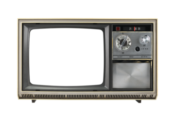 Old TV isolated on a white background. Retro technology concept. Blank screen for text. Vintage TVs from the 1980s, 1990s, 2000s.