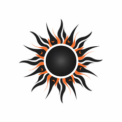 sun logo, sun tribal in black and orange tones on white background