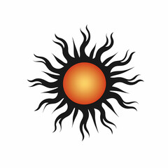 sun logo, sun tribal in black and orange tones on white background