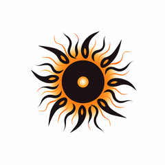 sun logo, sun tribal in black and orange tones on white background