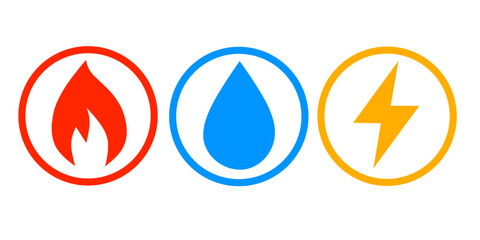 collection of energy element icons. gas, water and electricity icons