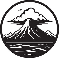 Fototapeta na wymiar Smoldering Silhouette Black Icon for Volcanic Power Lava Legend Mountainous Fury in Black Vector
