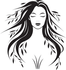 Graceful Growth Woman Carved as Willow Tree in Black Vector Feminine Foliage Willow Tree Icon with Womans Silhouette