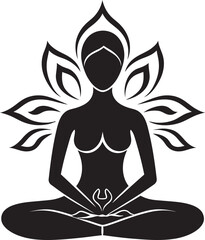 Harmony Hues Black Logo with Serene Yoga Woman Lotus Luminary Yoga Pose Woman Vector Icon
