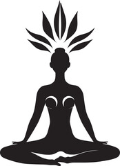 Mindful Motion Black Logo with Yoga Woman Silhouette Lotus Luminary Yoga Pose Woman Vector Icon