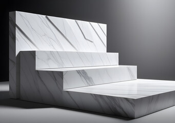 White pieces of stone slabs form a product podium for product display. Mock-up for exhibitions or presentation of cosmetic products or packaging. AI Generative