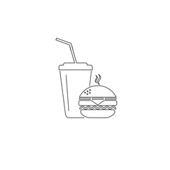 Fast Food Vector Icon. Burger and soda or cola drink silhouette, isolated symbol