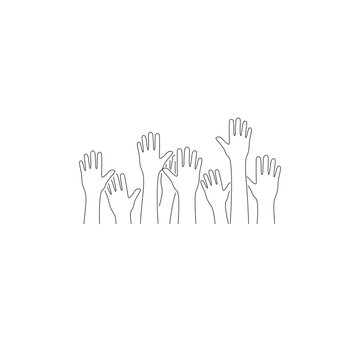 Hands up line icon. Vector flat sign