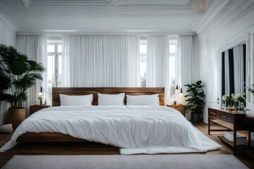 Explore the idea of a cocoon-like sanctuary created by the white duvet within the bedroom