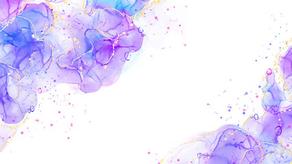 Purple and Blue Abstract Watercolor  With Splashes Graphic Background