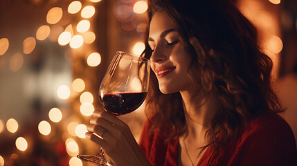woman with a glass of wine - 686590626