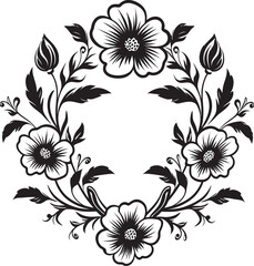 Blossom Adorned Perimeter Black Icon Flower Encompassed Edge Vector Frame Icon