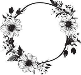 Flower Embraced Perimeter Black Frame Design Artistic Bloom Boundary Vector Design Icon