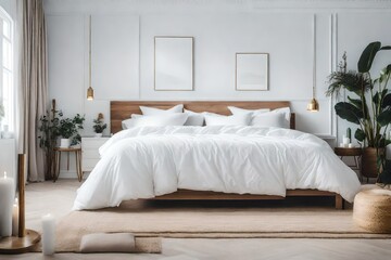 Write about the artistry involved in arranging pillows and a folded duvet to create a harmonious bedroom scene