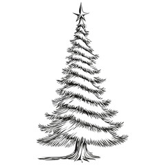 Christmas Tree Poster Sketch Vector Illustration, Detailed Display Art for Festive Themes, black white isolated Vector ink outlines template for greeting card, poster, banner