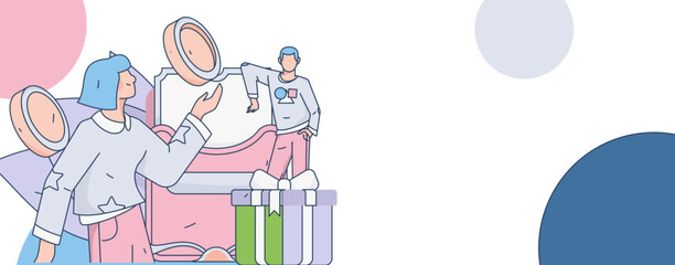 Festive Shopping E-Commerce Online Shopping People Flat Vector Concept Operation Hand Drawn Illustration
