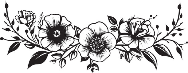 Graceful Petal Perimeter Vector Floral Emblem Chic Ebony Bloom Enclosure Black Vector Icon © BABBAN