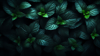 Green Mint Leaves On Dark Lightning Wallpaper