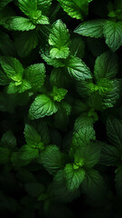 Green Mint Leaves On Dark Lightning Wallpaper - obrazy, fototapety, plakaty