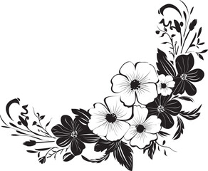 Petal Embellished Boundary Black Floral Icon Enigmatic Ebony Blossom Surround Vector Emblem
