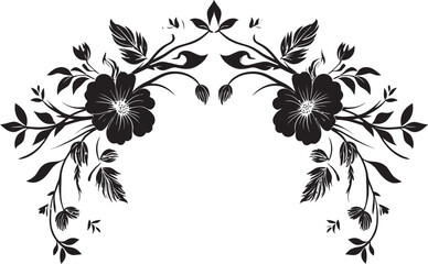 Intricate Noir Bloom Framework Black Design Icon Whimsical Botanical Encasement Vector Emblem