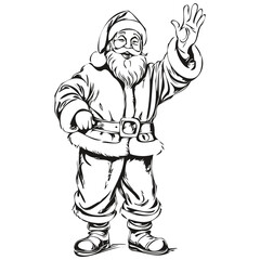 Santa Claus Hand-Drawn Engraving Vector Illustration, Unique Details for Seasonal Art, black white isolated Vector ink outlines template for greeting card, poster, invitation, logo