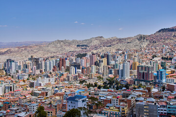 La Paz city, skyscraper district, Bolivia. - obrazy, fototapety, plakaty